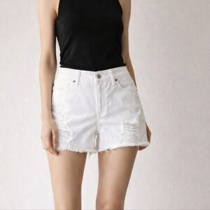 Women's White Distressed Denim Shorts